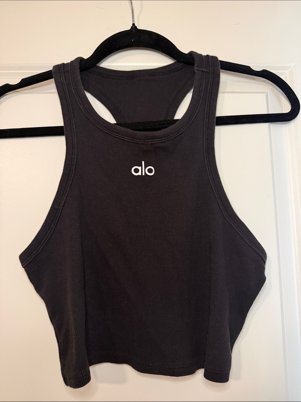 ALO Yoga Black Ribbed Racerback Crop Tank